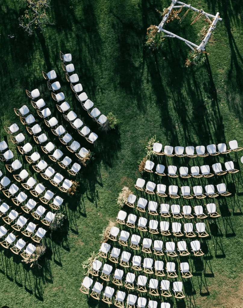 Drone photo of ceremony set up at Smith Farms Gardens