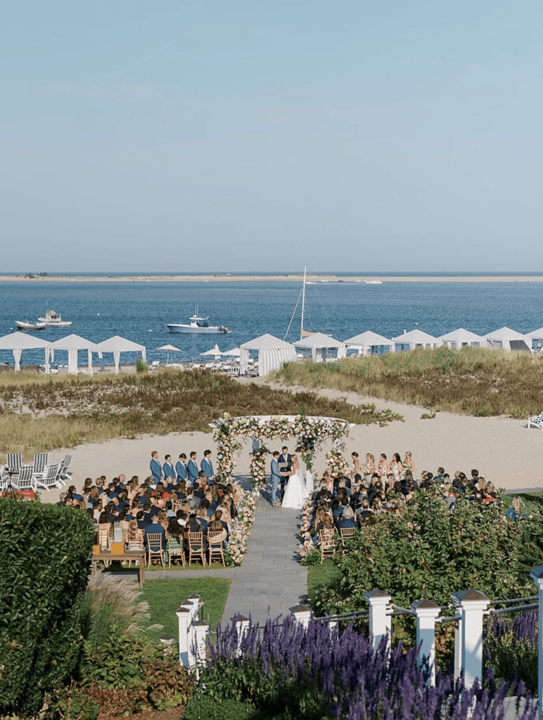 beach wedding ceremony at chatham bars inn