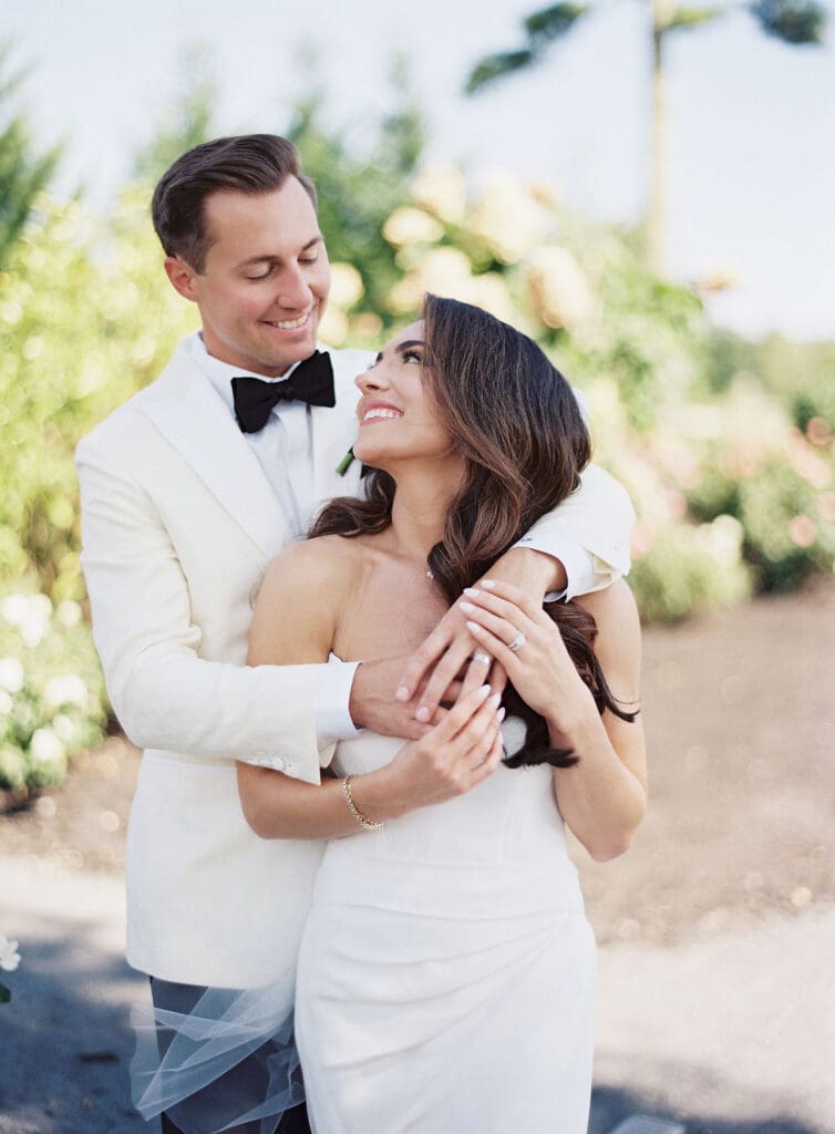 Bride and groom portrait at Renault Winery summer wedding in New Jersey